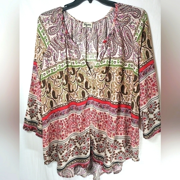 Show Me Your Mumu Bohemian Peasant Vneck Oversized Shirt Sz XS - Picture 2 of 8